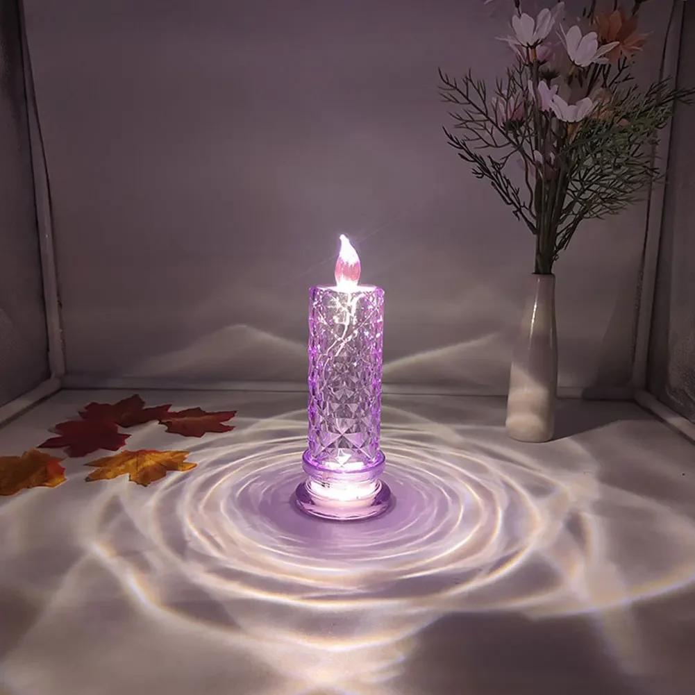 Crystal LED Table Lamp Rose Projection Light Romantic Diamond Atmosphere Light Night Light for Bedroom Party Christmas Decor