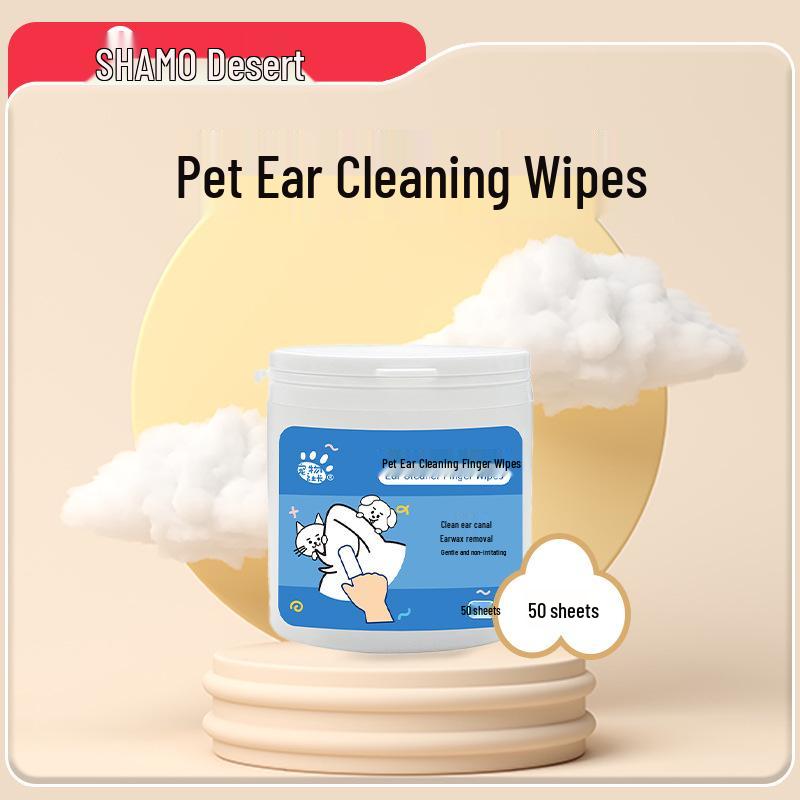 Pet Ear Cleaning Wipes for Cats & Dogs: Removes Earwax & Mites, Deodorizes, Includes Finger Sleeves.