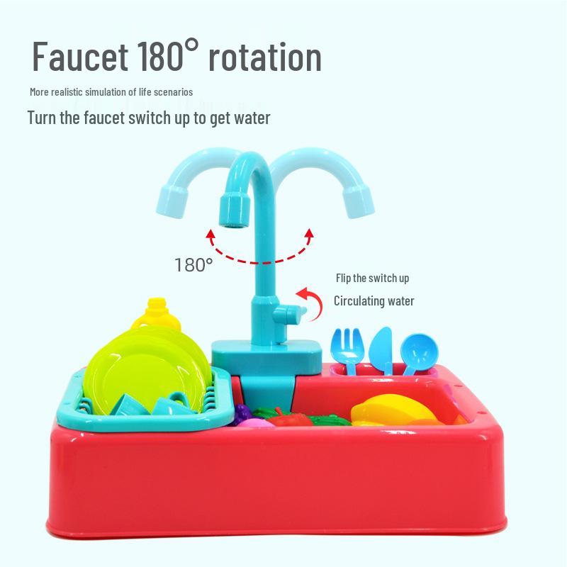 Kids' Automatic Dishwashing Sink Toy with Circulating Water for Play Kitchen