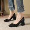 6669-6 French Temperament Bow Sheepskin Pig Nose Single Shoes Square Head Thick Heel High Heels Autumn New