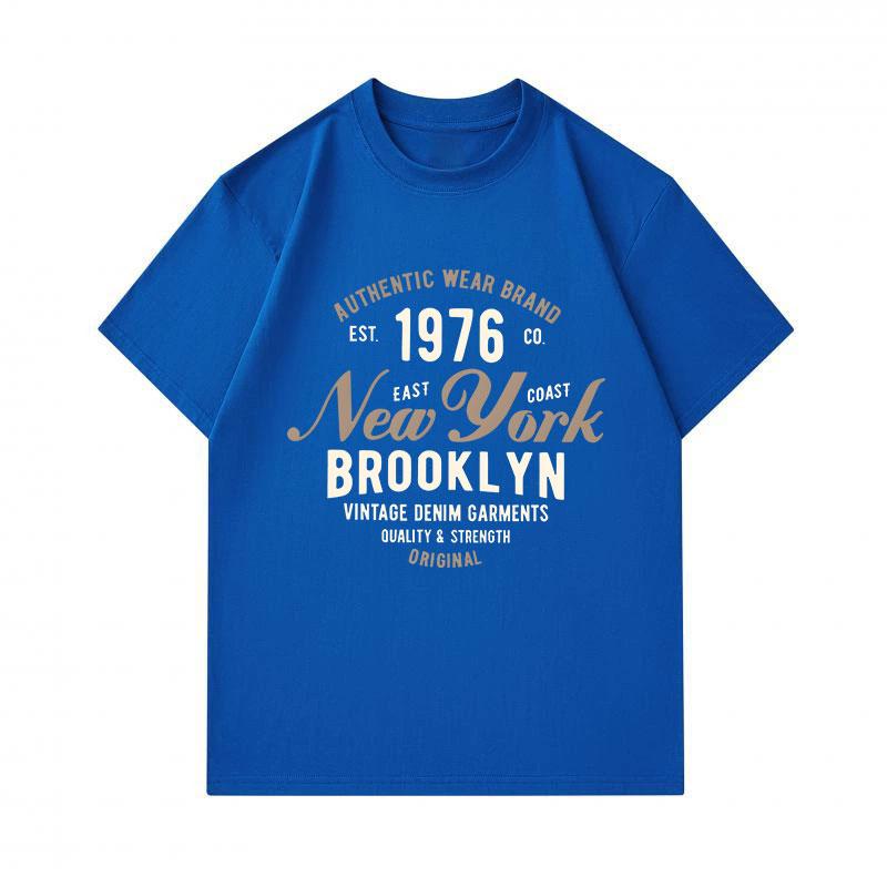 Men's 100% Cotton Crew Neck Short Sleeve T-Shirt, Vintage New York Brooklyn 1976 Print Casual Tee, Comfortable Breathable Daily Wear Top for Daily Out