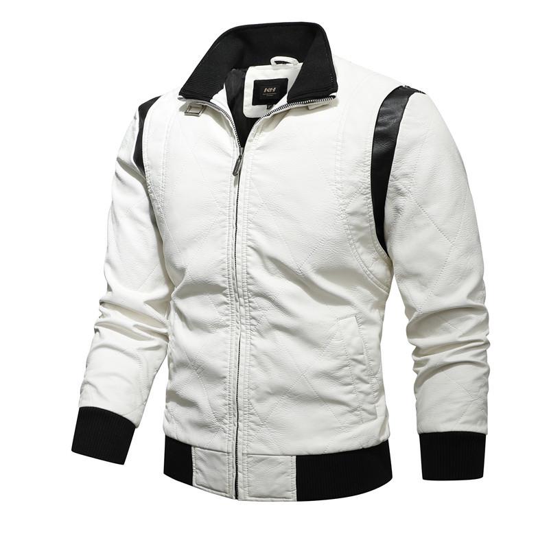 2021 Men's Fashion Hooded Embroidered Leather Motorcycle Jacket, Autumn/Winter Outerwear