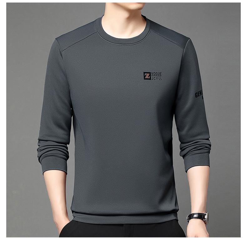 Men's Long Sleeve Round Neck Sweatshirt - Thick Velvet, Warm Base Layer for Autumn/Winter Fashion