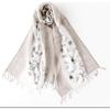 Used Indian Silk Cotton Stole, Bee Embroidery, Hand-dyed, Lightweight, for Spring/Summer, Mother's Day Gift, 50x180cm, Grey