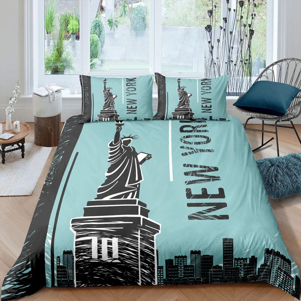 Freiheitsstatue USA Liberty Bettbezug Bettwäsche-Set 3-teilig Leichte Mikrofaser 1 Bettbezug 2 Kissenbezüge, Bequem, Weich