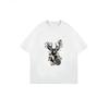 White T Shirt With Deer And Floral Print For Casual Wear