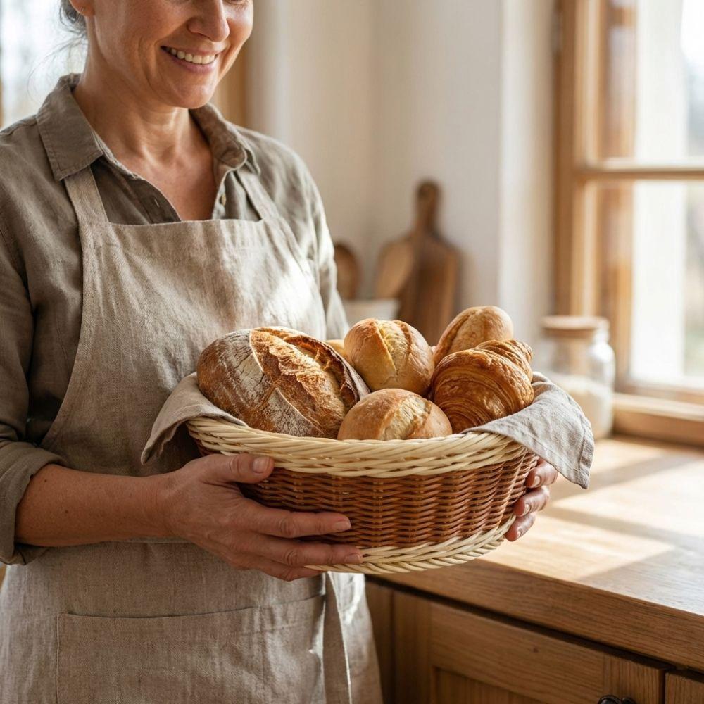 Round Handwoven Fruit Basket Breathable Vegetable Drain Basket Snack Basket Bread Display