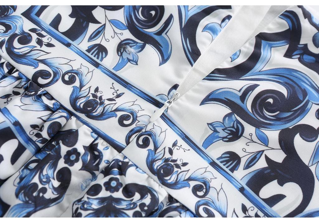 2025 European & American Style Blue & White Porcelain Spaghetti Strap Sleeveless Dress for Girls