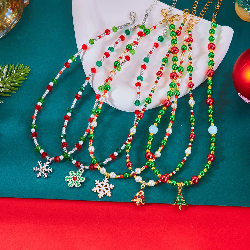 Christmas Ornaments New Elegant Beaded Snowflake Christmas Tree Pendant Necklace Versatile Holiday Accessories Gift