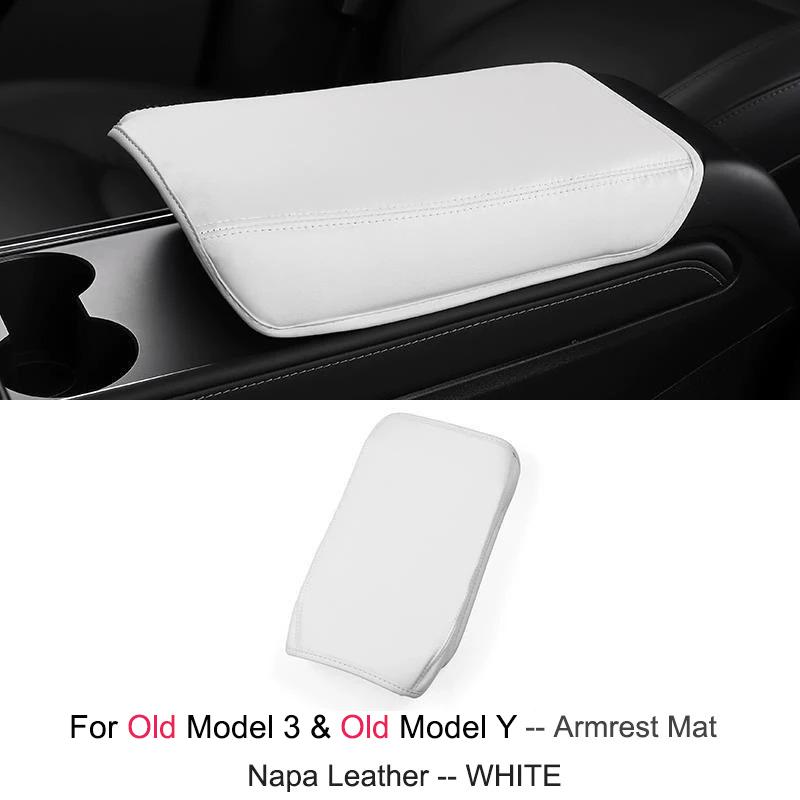 

For Tesla Model Y Juniper Model 3 Highland Armrest Box Napa Leather Protective Pad Non-destructive Install Suede Armrest Cushion Old 3Y White
