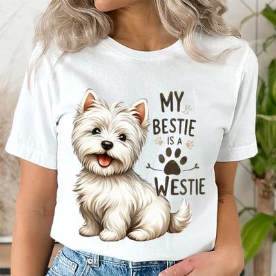 Meine beste Freundin ist ein Westie Niedliche Hunderassen Zitate T-Shirt Damen Lustiges Hunde Pfotenabdruck T-Shirt Cartoon Tierliebhaber Geschenk Lustiges T-Shirt Damen