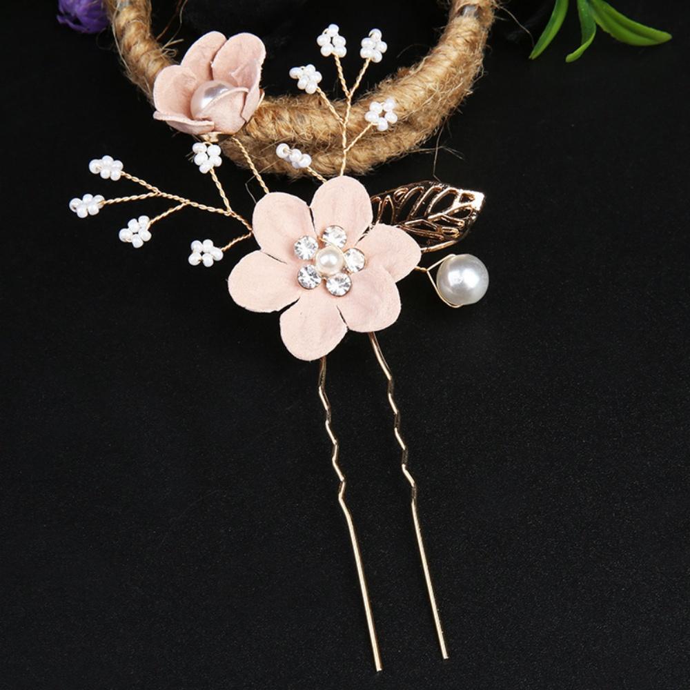 

1 Piece Nude Pink Flower Pearl Crystal Hairpin, Forest Style Gentle Style, Suitable for Bridal Look / Daily Updo / Date Outfit
