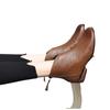 Botas de cuero marrón vintage de invierno a la moda, botines de cuña para mujer, zapatos retro con nudo de mariposa a la moda, botas de plataforma con cremallera para mujer