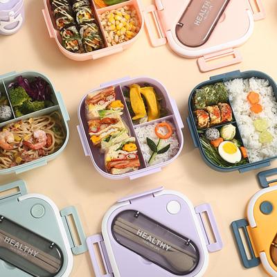 1 sada 1300 ml Bento škatuľka Mikrovlnná rúra Nepriepustná pre študentov potravinárskych škôl 3 mriežkové puzdro na obed s príbormi na každodenné použitie
