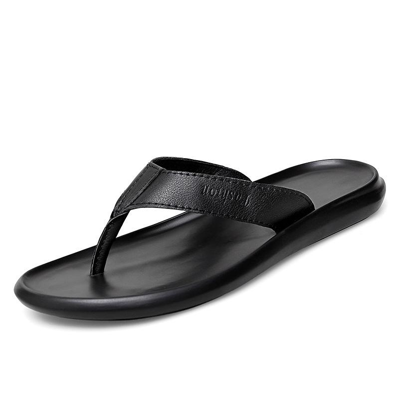 Classic Men's Cowhide Flip-Flops - Versatile Summer Toe-Post Beach Sandals