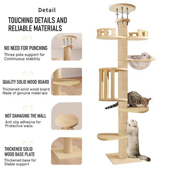 Floor To Ceiling Cat Tree, 6 Tier Adjustable Cat Tower with 7 Sisal Posts for Indoor Cats