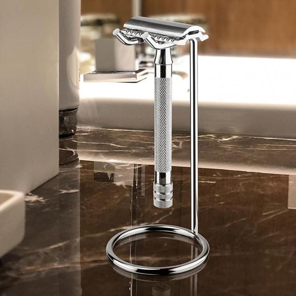 Shaver Holder for Men Stainless Steel Shaver Stand Support Display Stand Storage Rack Long Handle Shaving Portable Counter