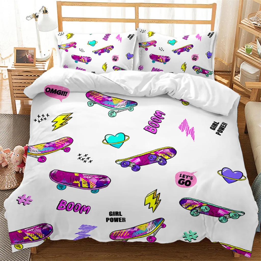 Extreme Sports Game Skateboard Soft Duvet Cover Spaceman Comfortable Quilt Cover Carton Skateboard for Children Ten Boy for Bedrom Decoration