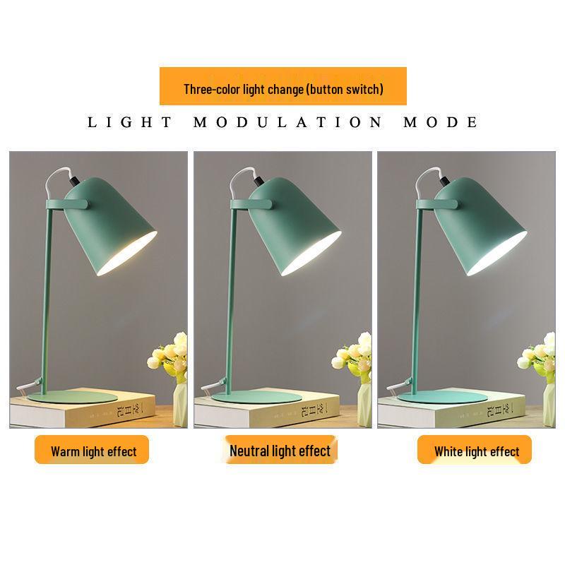 Nordic Minimalist LED Desk Lamp for Dorms and Bedrooms - Eye Protection, Plug-in, Ideal for Students.