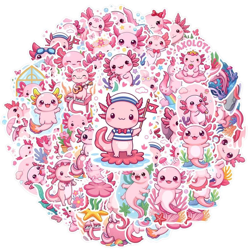 35pcs-50pcs Playful Cute Stickers Kawaii Axolotl Cute Cartoon Stickers DIY Stickers For Guitar Laptop Helmet Skateboard Guitar