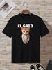 Men's Casual Cat Print T-Shirt Crew Neck, Short Sleeve, Brea Size L & XL T-Shirt