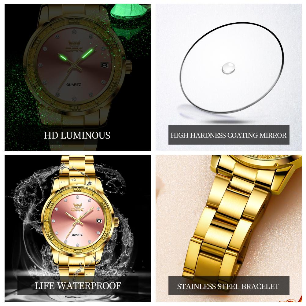 OPK Fashion Luxury Quartz Watch For Women Zircon Scales Ladies Waterproof Luminous Calendar Women's Watches