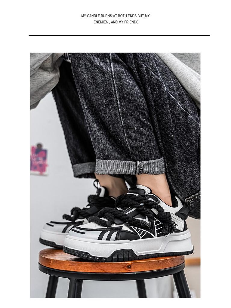 Men's Personalized Hemp Rope Strap Sneakers - Trendy Bright Colors, Casual Loafers, Thick-Soled Youth Sports Shoes