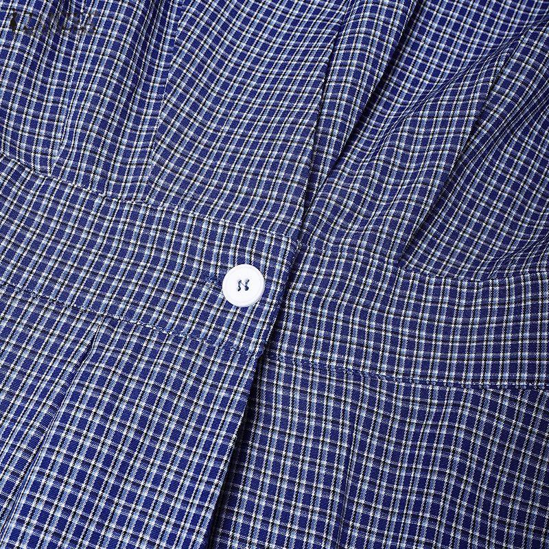 ZANZEA Casual dames overhemdjurk met omgeslagen kraag, ruitprint, losse korte mouwen