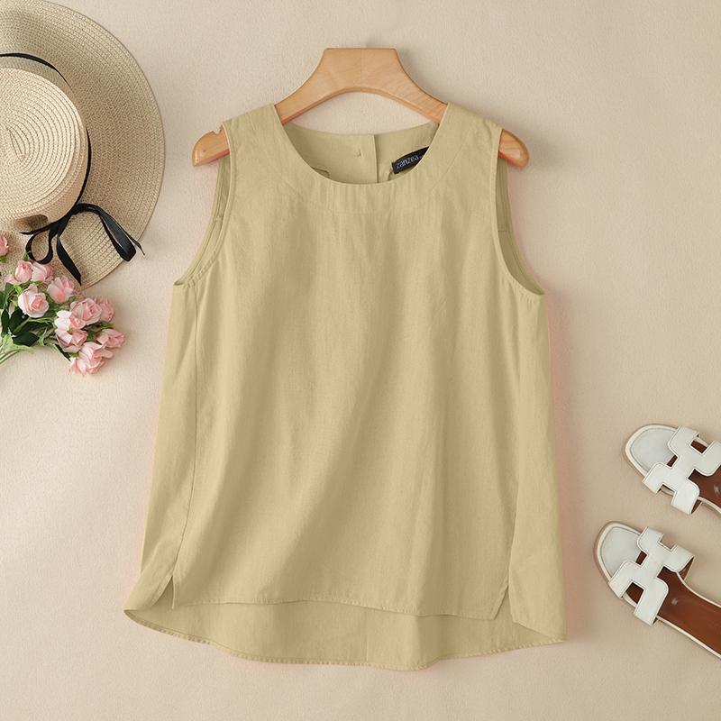 ZANZEA Women Summer Casual Round Neck Loose Sleeveless Tank Tops
