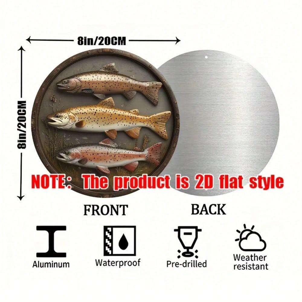 Vintage Metal Wall Sign Fish Art 8x8 Inch Aluminum Tin Decor 20x20