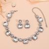 Elegant Green Red White Rhinestone Jewelry Set Women Fashion OL Style Earrings Necklace With Geometric Square Design