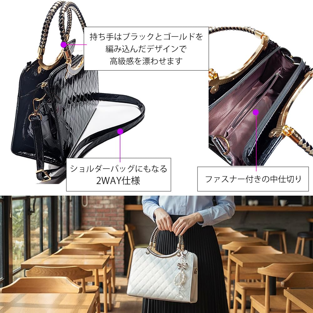 MIKA&MAYA 2-Way Party Bag, Handbag, Shoulder Bag for Women (Black)