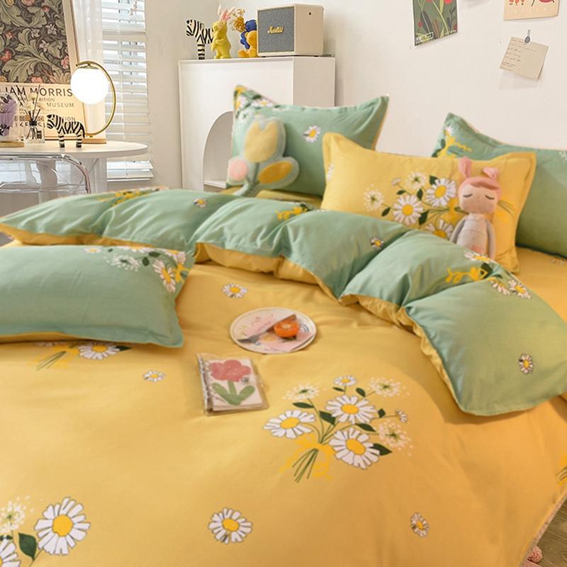 Orange Bedding Set Girls Boys Bed Linen Sheet Plaid Duvet Cover No Filling Single Double Queen King Bedclothes