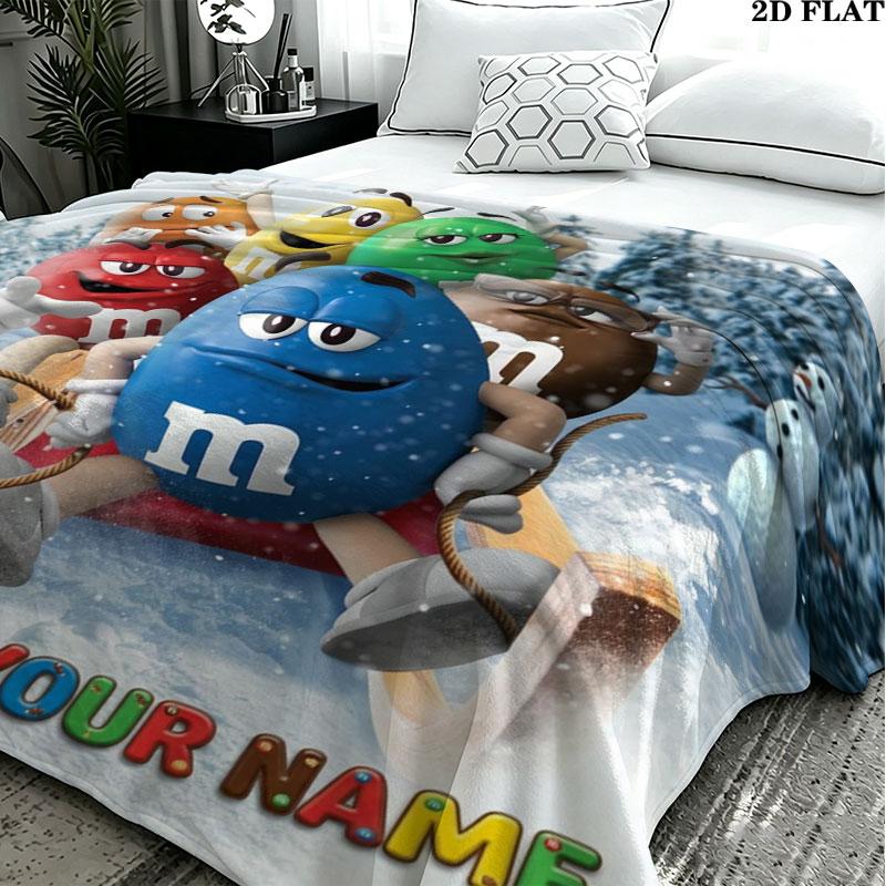 1PC M&M's Custom Name Patterned Flannel Blanket Suitable For All Seasons for Home Decor Warmth and Comfort Gifts Holiday Present