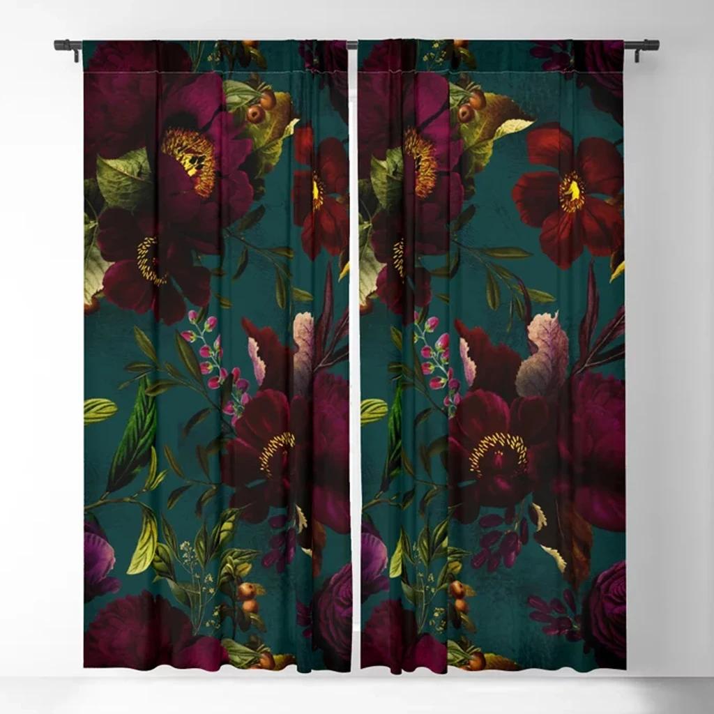 Wildflower Bouquet Botanical Floral Window Curtains for Dining Area Living Room Modern Curtain for Living Room