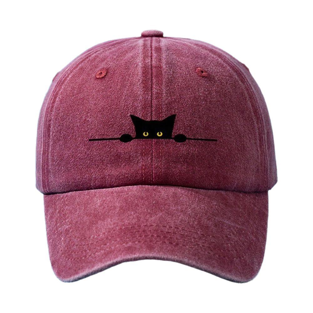 Fashion Cartoon Cat Embroidery Baseball Cap Visor Washed Cotton Peaked Cap Adjustable Sunscreen Hats For Man Women