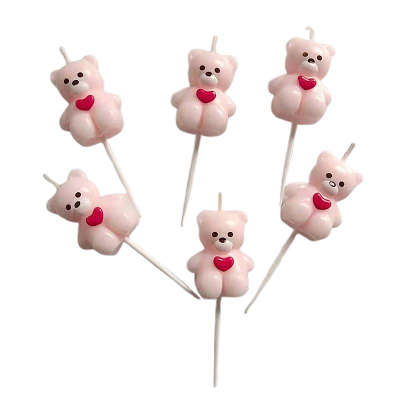 5pcs/set Pink Brown Cartoon Little Bear Shaped Candle Birthday Holiday Couple Party Cake Decoration