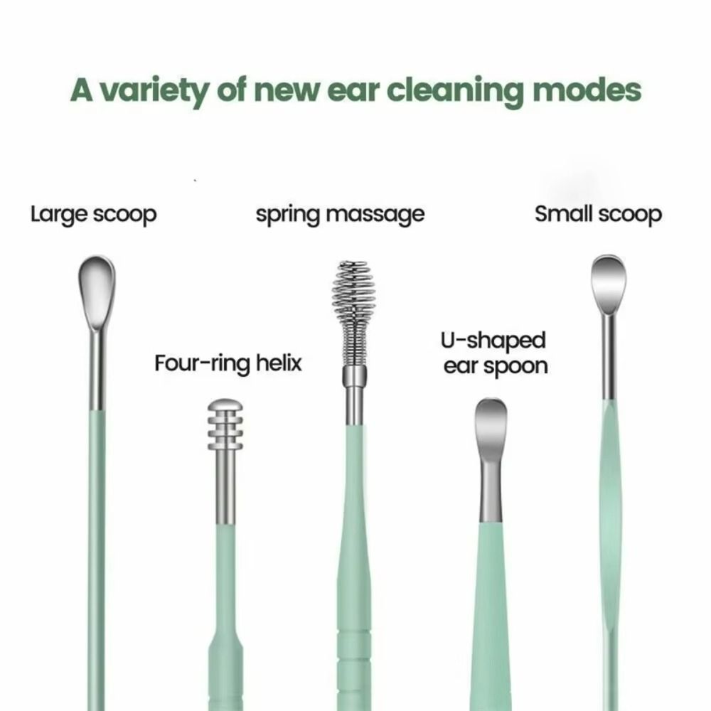 6PCS Gifts 360° Stainless Ear Pick Portable Spiral Design Spring Ear Scraper Ear Wax Remova Ear Spoon