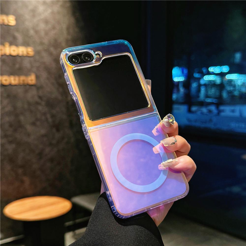 Suitable for Samsung Zflip6 Mobile Phone Case Magnetic Folding Zflip5 4th Generation Transparent Flash Powder Anti Fall Protection Case