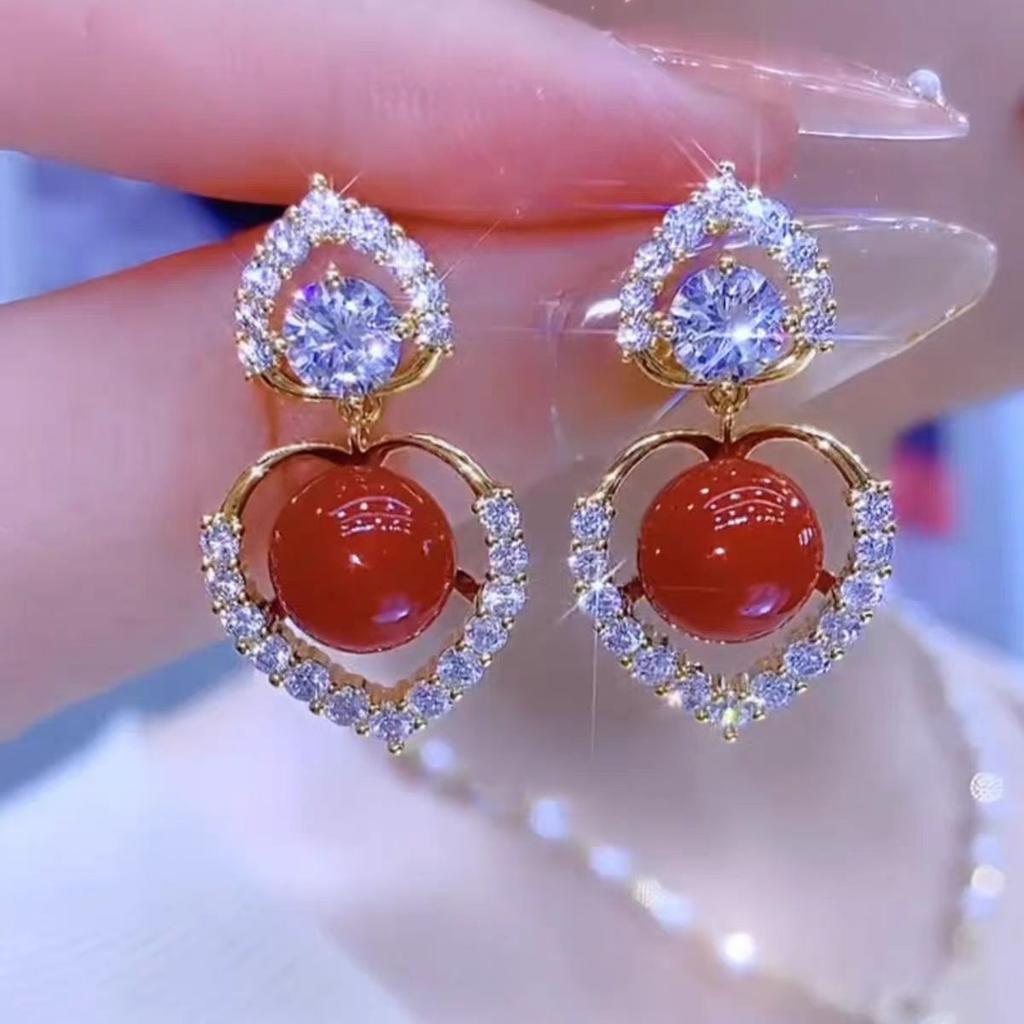 Korean High-end Earrings, Pearl Earrings, Light Luxury Love Zircon Earrings, Exquisite, Fashionable and Versatile Earrings