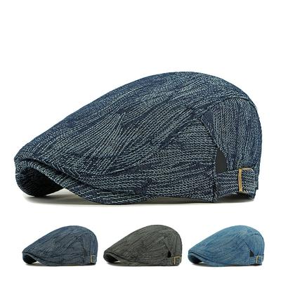 Baumwoll-Jacquard-Denim-Barett Damen Britische Vintage Vorwärtskappe Herren Gestreifte Schirmmütze