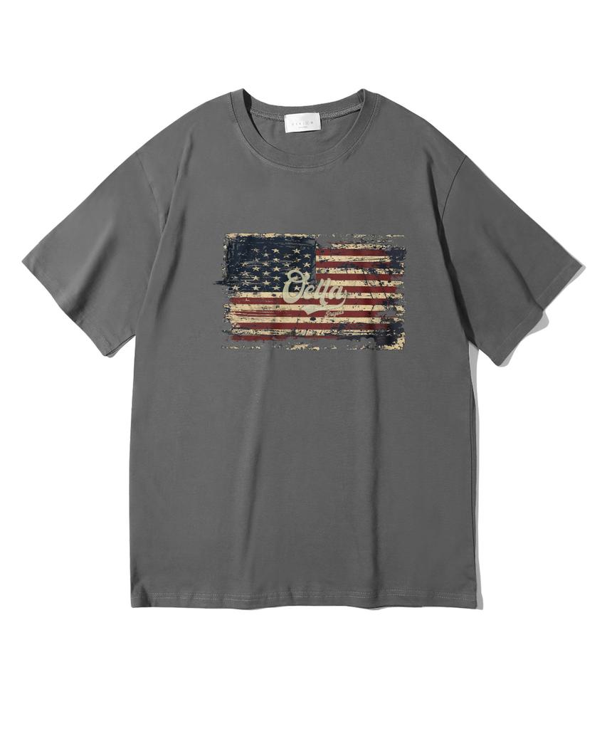 Oeta Crack Flag Double Cotton Oversized Short Sleeve T-Shirt Ots26019(8 Colors) (B Type)