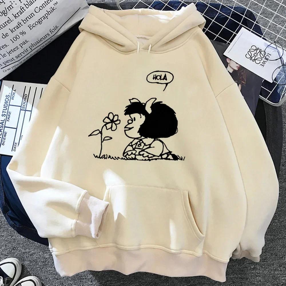 Mafalda Kangaroo Pocket Hoodies Women Graphic Long Sleeve Top Clothing Women Streetwear Sweatshirts Winter Clothes Women