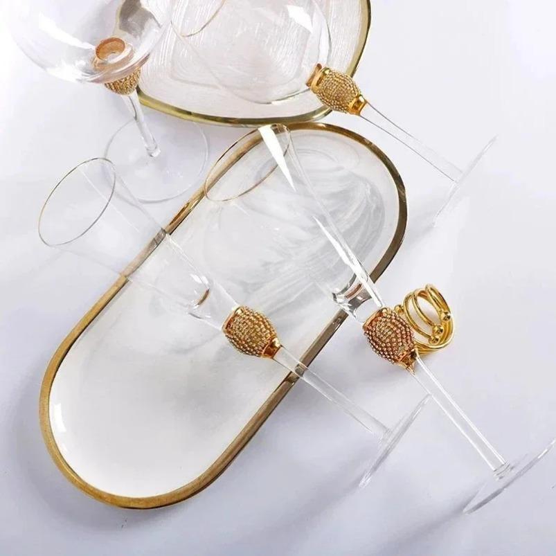 European-style luxury diamond-encrusted gold-rimmed red wine glasses champagne glasses glass stemware and wine glasses