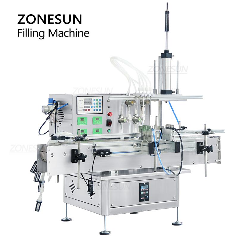 ZONESUN ZS-DTMP4AL Benchtop Automatic Four Injectable Heads Foamy Soap Liquid Essential Oil Drink Juice Bottle Filling Machine