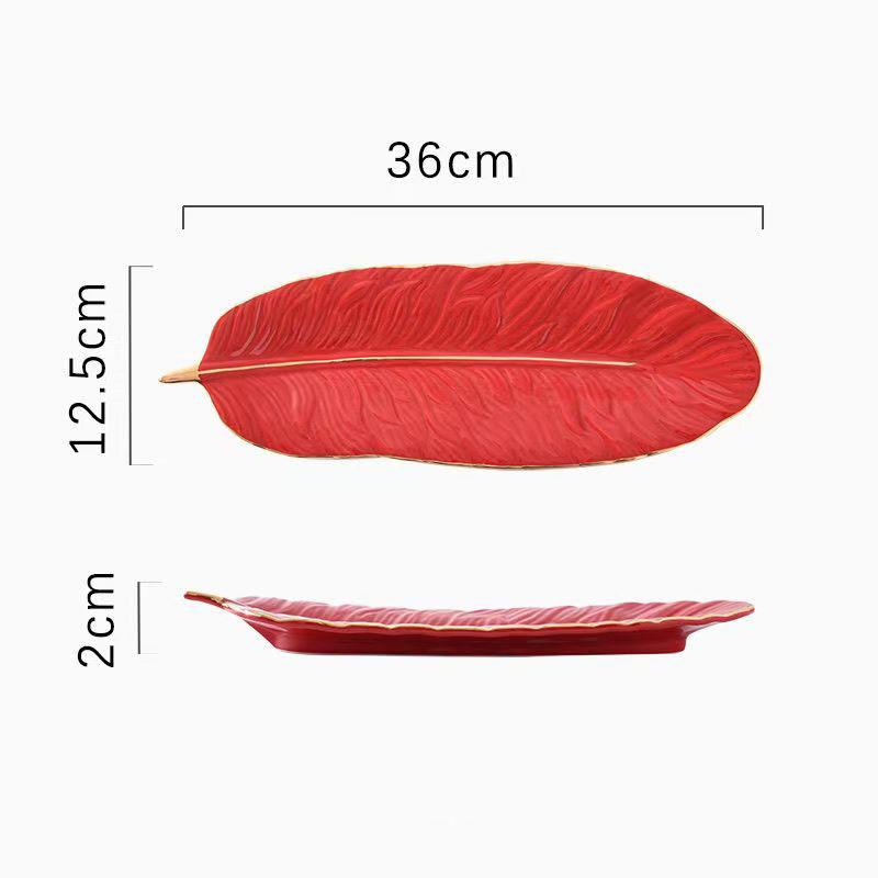 Nordische Keramik Vergoldete Schale Blatt Feder Form Obstkuchenplatte Schreibtisch Schmuck Kosmetik Organizer Wohnzimmer Tischdekoration