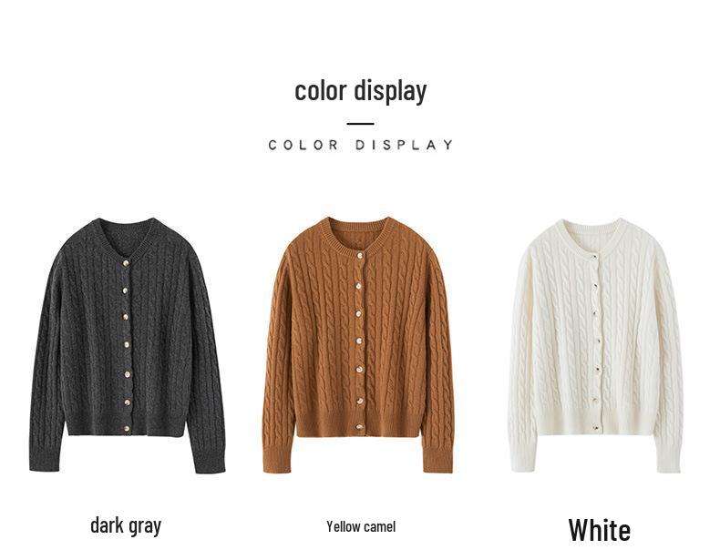 2024 Autumn/Winter Women's Versatile Cable Knit Cashmere Cardigan Sweater