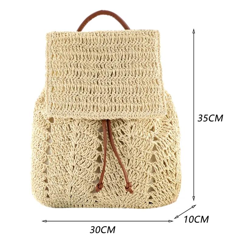 Women Straw Backpack Handmade Woven Casual Beach Holiday Shoulders Bucket Bag