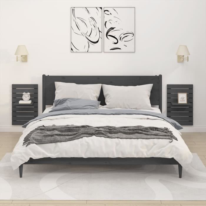 VidaXL Étagères de chevet murales 2 pcs Gris Bois de pin massif 824770