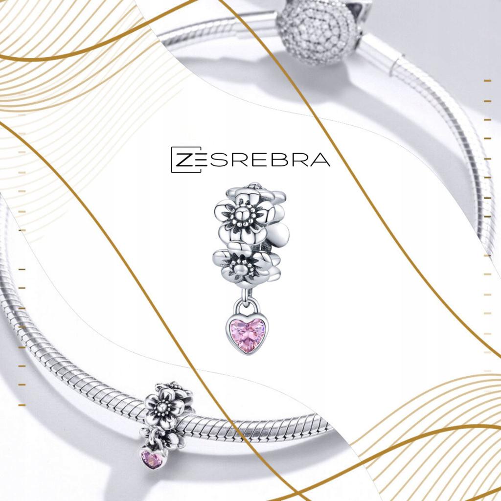 Charms Flowers With Heart Pendant Bead Charms Pr 925 S925